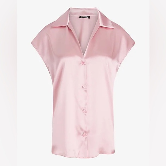[express] satin cap sleeve button up blouse shirt silky light pink XS - Picture 9 of 10